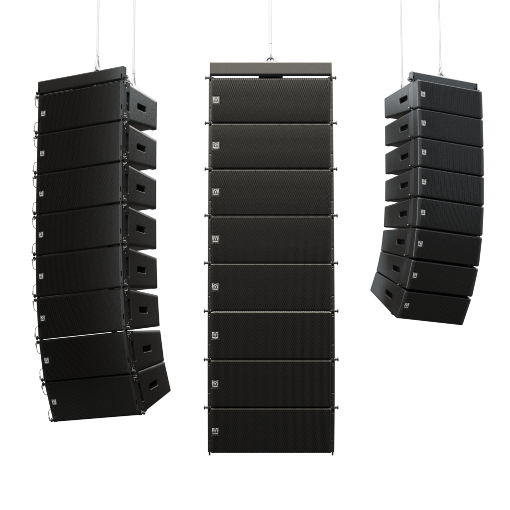 Line Array Speaker cabinets hanging